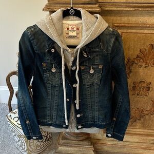 True Religion Blue Denim Jacket with Gray Hoodie